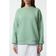 3 Iplik Şardonlu Bisiklet Yaka Sweatshirt Mint