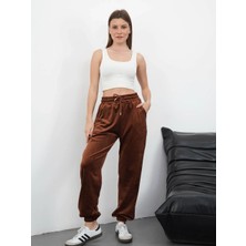 Paça Lastikli Kadife Eşofman Kahve MD34