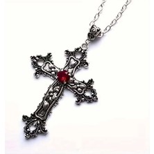 İsra Ayyıldız Moonstar Collection Kırmızı Kristalli Gümüş Gösterişli Haç Motifi