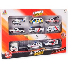 10 Parça Araç Taşıyan Tır Seti - Die Cast - DS047 - Ambulans (Lisinya)