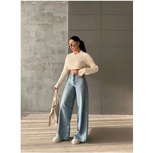 Flexifit Yüksek Bel Kadın Palazzo Kot Pantolon – Siyah Esnek Denim Kumaş, Düz Bol Paça, Rahat Kalıp Modern Jean