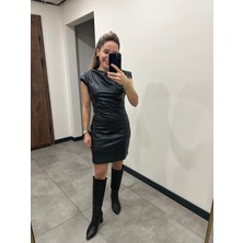Elif Tarakçı Butik Siyah Deri Elbise