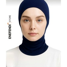 NF ND ENEFENDİ Boyunluklu Spor Bone | Lacivert Tesettür Hijab • Geçmeli Hazır Bone • Rahat ve Şık Penye Kullanım