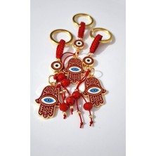 Svc Aksesuar Hediyelik 3'lü Fatma Ana Eli & Hamse Anahtarlık - Kırmızı - 9,5 cm