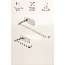 Bulut Art 2'li Paslanmaz Çelik Yapışkanlı Havlu Askılığı ve Tuvalet Kağıtlığı | Delmeden Montaj Neme Dayanıklı