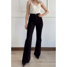 Flexifit Yüksek Bel Lacivert Kadın Ispanyol Paça Kot Pantolon – Esnek Denim Kumaş, Slim Üst Flare Alt Kalıp, Retro Modern Fit Jean