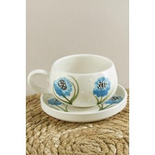 SiHako Çiçek Desenli Seramik Tabaklı Kupa