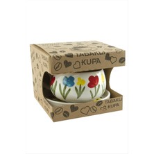 SiHako Çiçek Desenli Seramik Tabaklı Kupa