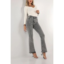 Flexifit Yüksek Bel Lacivert Kadın Ispanyol Paça Kot Pantolon – Esnek Denim Kumaş, Slim Üst Flare Alt Kalıp, Retro Modern Fit Jean