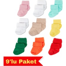 Novibaby 9'lu Bambu Yenidoğan Bebek Çorap, Kız Erkek Çocuk Çorabı, Beyaz Ekru Pembe Çok Renkli