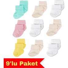 Novibaby 9'lu Bambu Yenidoğan Bebek Çorap, Kız Erkek Çocuk Çorabı, Beyaz Ekru Pembe Çok Renkli
