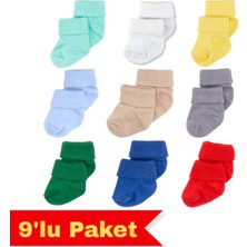 Novibaby 9'lu Bambu Yenidoğan Bebek Çorap, Kız Erkek Çocuk Çorabı, Beyaz Ekru Pembe Çok Renkli