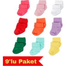 Novibaby 9'lu Bambu Yenidoğan Bebek Çorap, Kız Erkek Çocuk Çorabı, Beyaz Ekru Pembe Çok Renkli