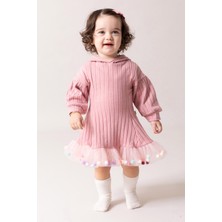 Babymod Kapüşonlu Fiyonklu 100% Pamuk Kız Bebek Elbise