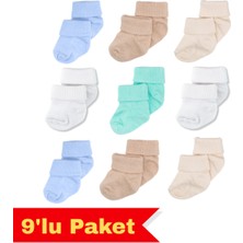 Novibaby 9'lu Bambu Yenidoğan Bebek Çorap, Kız Erkek Çocuk Çorabı, Beyaz Ekru Pembe Çok Renkli