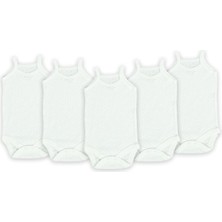 Novibaby 5'li Jakarlı Ip Askılı Bebek Body Zıbın Çıtçıtlı 100% Pamuk - Ekru