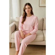 Tenra Kadın Pijama Takımı Pembe Çizgili
