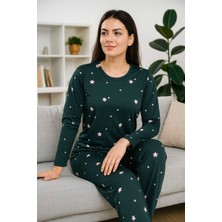 Tenra Kadın Pijama Takımı Yeşil Yıldız Desenli