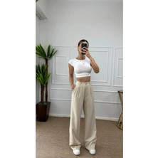 Flexifit Bel Lastik Detaylı Yüksek Bel Kadın Palazzo Pantolon – Dökümlü, Rahat Kesim, Geniş Paça, Günlük ve Ofis Kullanımına Uygun Esnek Kumaş