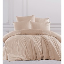 Vionetta Ranforce % 100 Pamuk Bej  Lastikli Çarşaflı 4 Yastıklı Çift Kişilik Nevresim Takımı