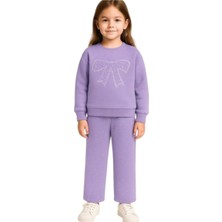 Lumino Kız Çocuk Taşlı Fiyonk Takım Lila – Sweat & Pantolon 3-8 Yaş