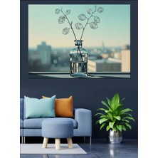 Tablo Mega Pencere Önü Cam Vazo Içindeki Tasarım Çiçekler Minimalizm Dekoratif Kanvas - Mdf Ahşap Tablo