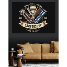 Artmeg Vintage Logolu Berber Dükkanı Afişi Dekoratif Kanvas - Mdf Ahşap Tablo