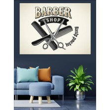 Artmeg Berber Tarağı ve Makaslı Vintage Amblemli Afiş Dekoratif Kanvas - Mdf Ahşap Tablo