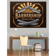 Artmeg Ustra Logolu Retro Berber Dükkanı Afişi Dekoratif Kanvas - Mdf Ahşap Tablo