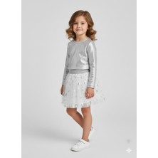 Dudese Kız Çocuk Metalik Gümüş Üst ve Beyaz Unicorn Tütü Takımı