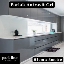 Packline Marketing Parlak Antrasit Gri Yapışkanlı Folyo Mutfak Dolap ve Mobilya Kaplama Folyosu 61CMX3M