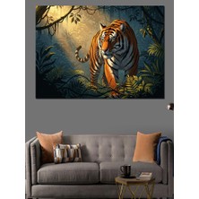 Artmeg Tropik Ormanda Işık ve Kaplan Dekoratif Kanvas - Mdf Ahşap Tablo