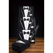 Adenz Damat Bohçası 4'lü Set - 3 Kutu 1 Kadife Kaplı Ahşap Sandık - Çeyiz Nişan