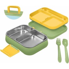 Kitchenboost Beslenme Kabı Çelik Sefer Tası - Yemek Termosu Saklama Kabı 1030ML.2 Bölmeli Kulplu