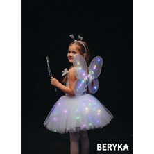 Beryka 2-10 Yaş Kız Çocuk LED Işıklı Kelebek Kanat Peri Kostüm Seti