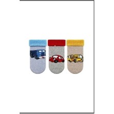 Araba Desenli Havlu Bebek Erkek Patikçorap Kaydırmaz Tabanlı