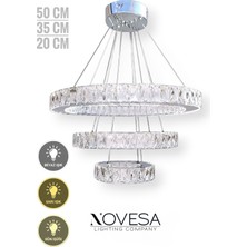Novesa Kristal Taşlı 3 Halkalı Çember/yuvarlak 3 Renk LED Avize
