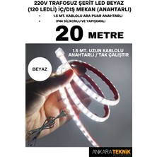 220V Trafosuz Şerit LED Beyaz Renk (120 Ledli). Anahtarlı Arapuar Kablolu/ Tak Çalıştır/ 20 Metre