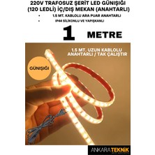 220V Trafosuz Şerit LED Günışığı Renk (120 Ledli). Anahtarlı Arapuar Kablolu/ Tak Çalıştır/ 1 Metre