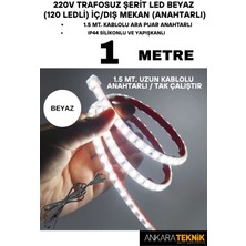 220V Trafosuz Şerit LED Beyaz Renk (120 Ledli). Anahtarlı Arapuar Kablolu/ Tak Çalıştır/ 1 Metre