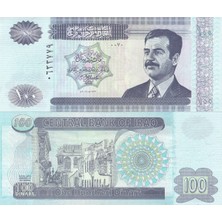 Irak 2002 Yılı Saddam Hüseyin 100 Dinar Yabancı Kağıt Para Çil ( Unc ) Koleksiyon Para