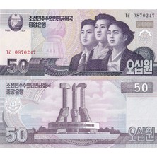 Kuzey Kore 2002 Yılı 50 Won Yabancı Kağıt Para Çil ( Unc ) Koleksiyon Para
