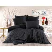 Vionetta Ranforce % 100 Pamuk Siyah Düz Renk Lastikli Çarşaflı 2 Yastıklı Tek Kişilik Nevresim Takımı