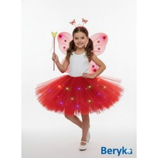 Beryka 2-10 Yaş Kız Çocuk LED Işıklı Kelebek Kanat Peri Kostüm Seti