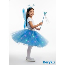 Beryka 2-10 Yaş Kız Çocuk LED Işıklı Kelebek Kanat Peri Kostüm Seti