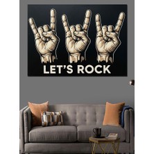 Tablo Mega Üç El ve "rock And Roll" El Işaretleri Dekoratif Kanvas - Mdf Ahşap Tablo