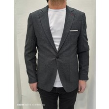 Duayen Fistan Store Erkek Haki Yeşil Desenli Italyan Kesim Dar Kalıp Tek Düğme Blazer Ceket