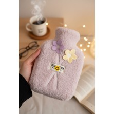 Çiçek Aplike Detaylı Mor Renk Peluş Sıcak Su Torbası 500 ml