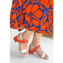 Mirelle Year Bej Cilt Turuncu Detaylı Turuncu Topuklu Topuklu Ayakkabı