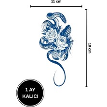1 Ay Kalıcı Büyük Boy Yılan ve Çiçek Figürlü Geçici Dövme Kol/omuz Tattoo 11X18 cm
